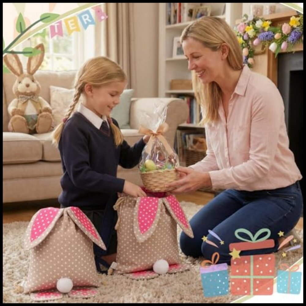 Canvas Bunny Backpack Drawstring Bag Reusable Eas… - image 5